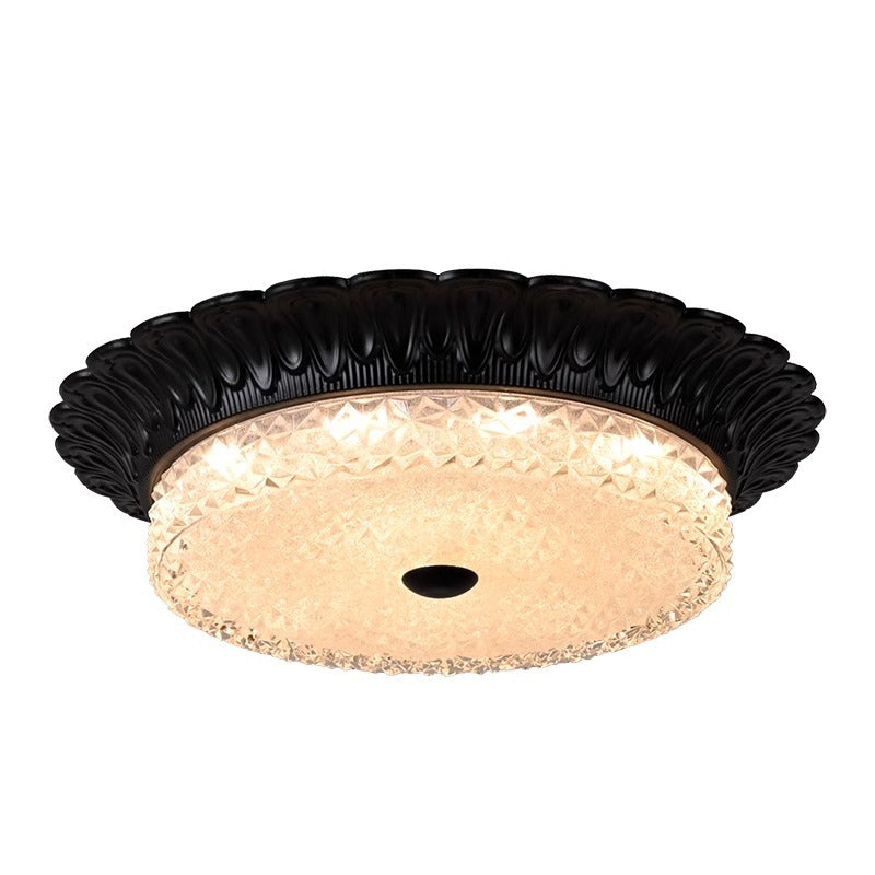 Traditional Vintage Round Alloy Glass LED Semi-Flush Mount Ceiling Light For Bedroom