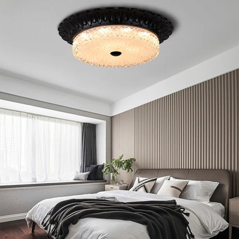 Traditional Vintage Round Alloy Glass LED Semi-Flush Mount Ceiling Light For Bedroom
