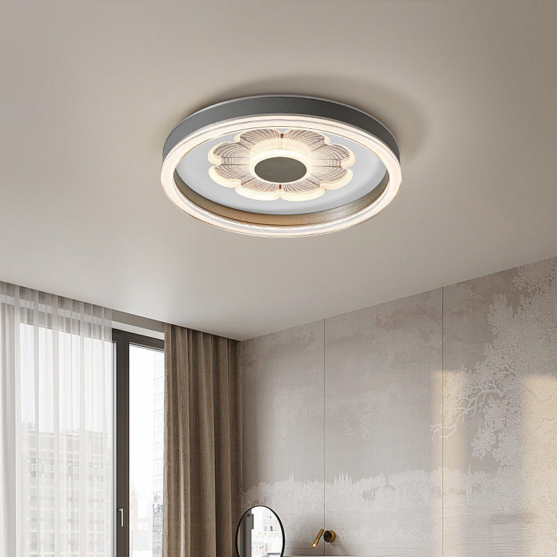 Modern Simplicity Round Iron Aluminum Acrylic Leather LED Flush Mount Ceiling Light For Bedroom