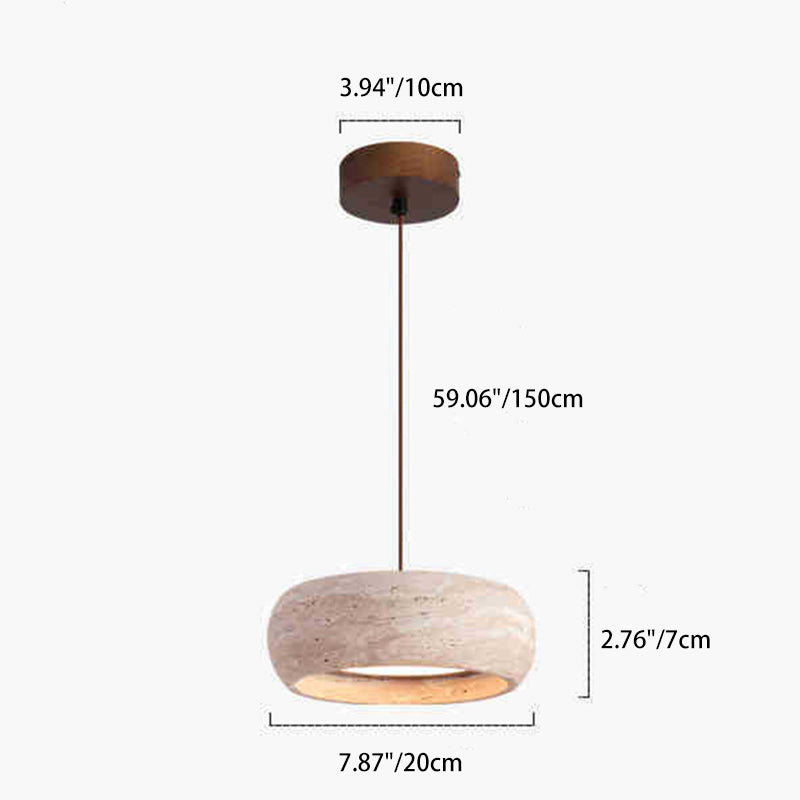 Traditional Vintage Round Yellow Travertine Walnut Wood LED Pendant Light For Bedroom