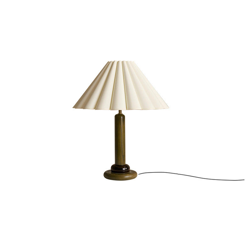 Traditional Vintage Cone Solid Wood Fabric 1-Light Table Lamp For Bedroom