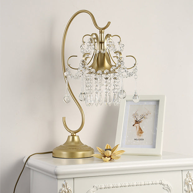 Contemporary Creative Cone Metal Crystal 1-Light Table Lamp For Bedroom