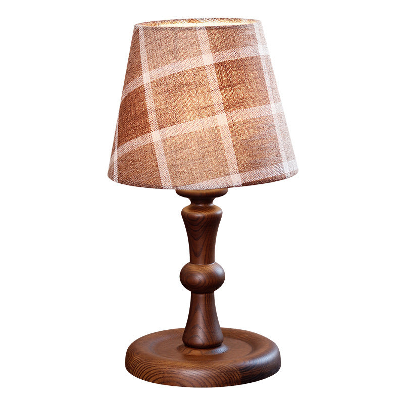 Traditional Vintage Frustum Cone Fabric Solid Wood 1-Light Table Lamp For Bedroom