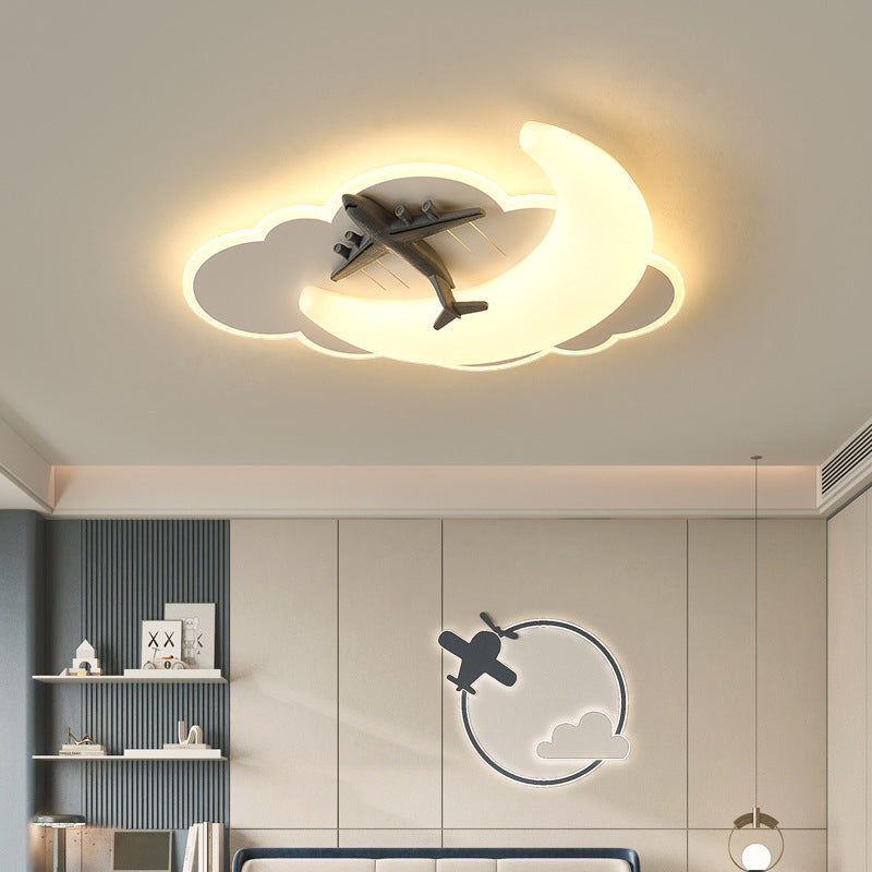 Contemporary Creative Kids Moon Iron Acrylic LED Flush Mount Ceiling Light For Bedroom