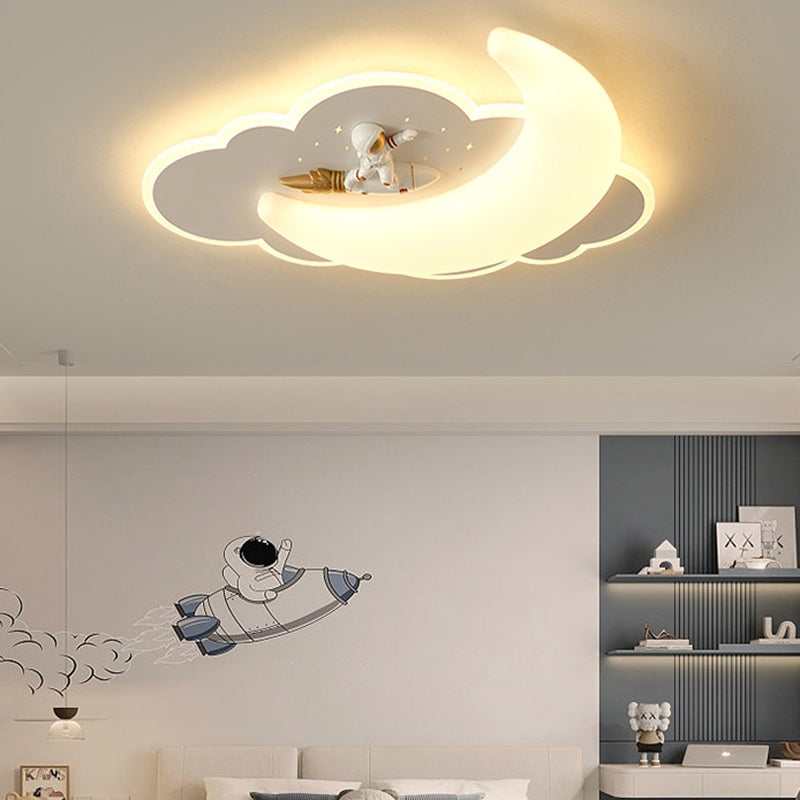 Contemporary Creative Kids Moon Iron Acrylic LED Flush Mount Ceiling Light For Bedroom