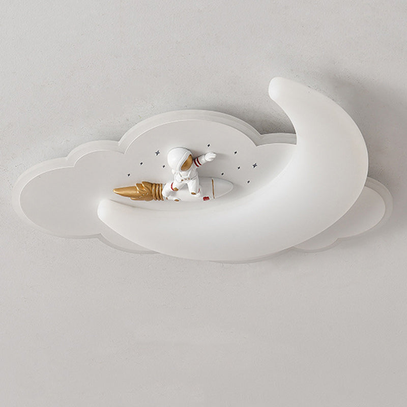 Contemporary Creative Kids Moon Iron Acrylic LED Flush Mount Ceiling Light For Bedroom