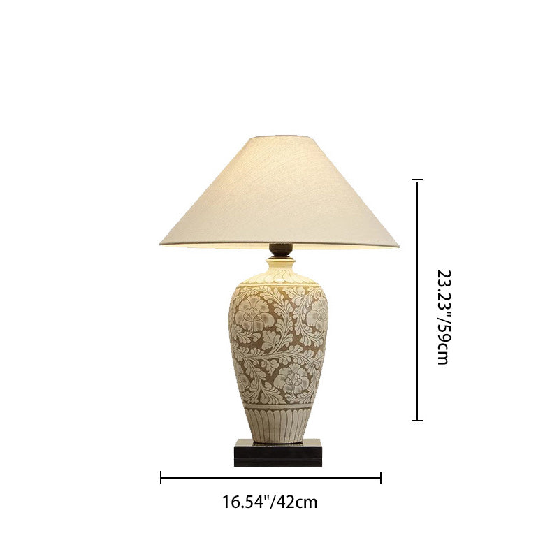 Traditional Chinese Vase Ceramic Fabric 1-Light Table Lamp For Bedroom