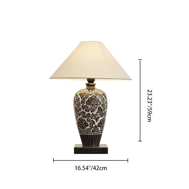 Traditional Chinese Vase Ceramic Fabric 1-Light Table Lamp For Bedroom