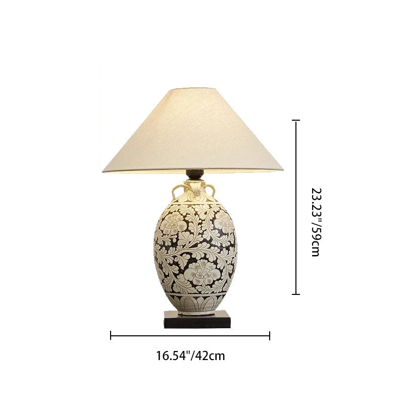 Traditional Chinese Vase Ceramic Fabric 1-Light Table Lamp For Bedroom