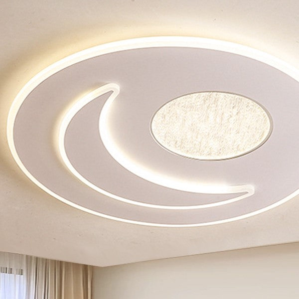 Modern Minimalist Moon Round Iron Acrylic LED Flush Mount Ceiling Light For Bedroom
