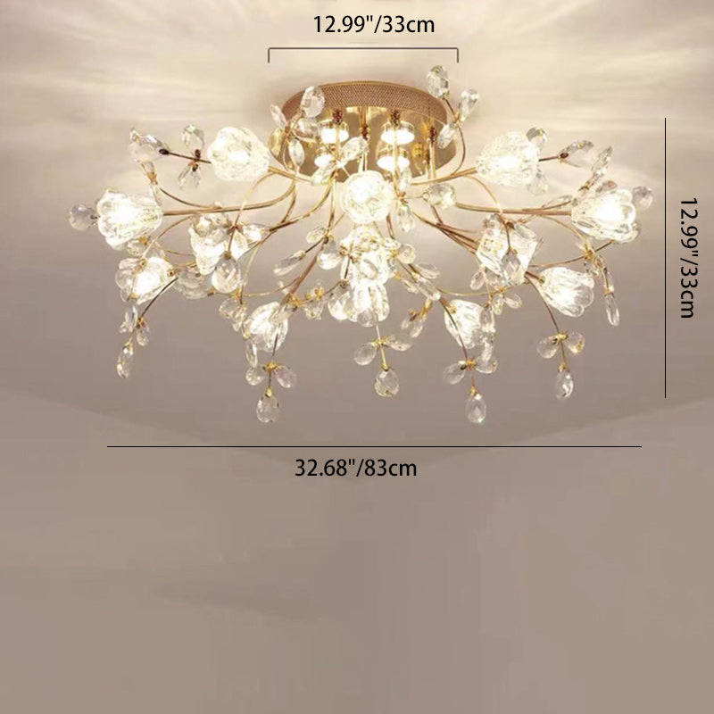 Modern Eclectic Bouquet Iron Glass 7/13/16/19 Light Semi-Flush Mount Ceiling For Living Room