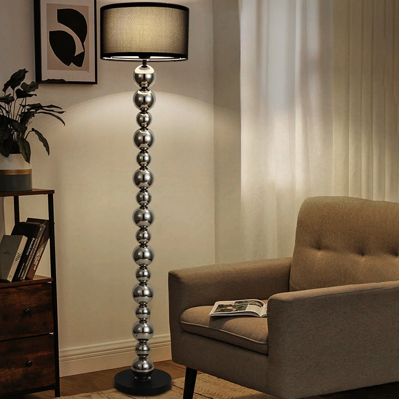 Traditional French Cylinder Iron Aluminum Fabric 1-Light Standing Floor Lamp For Living Room