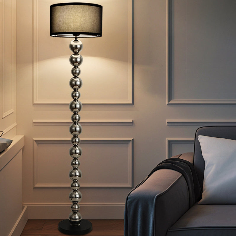 Traditional French Cylinder Iron Aluminum Fabric 1-Light Standing Floor Lamp For Living Room
