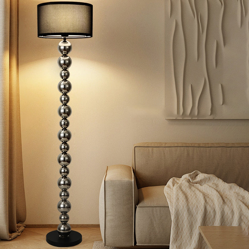 Traditional French Cylinder Iron Aluminum Fabric 1-Light Standing Floor Lamp For Living Room