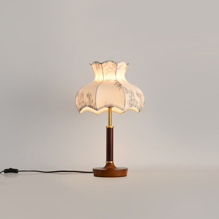 Traditional French Dome Metal Wood Fabric 1-Light Table Lamp For Bedroom