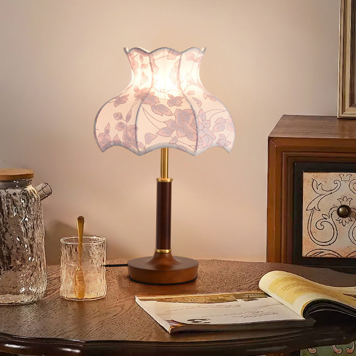 Traditional French Dome Metal Wood Fabric 1-Light Table Lamp For Bedroom