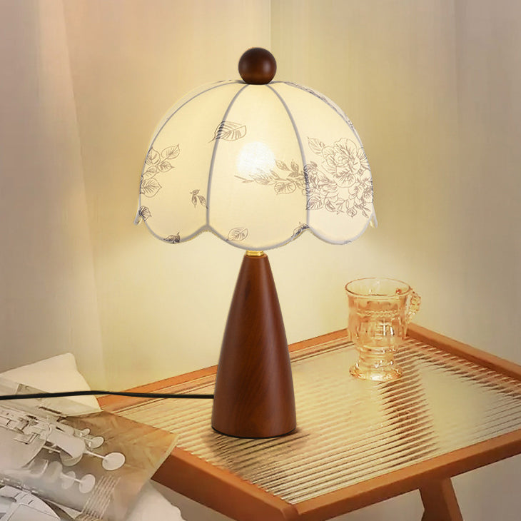 Traditional French Dome Metal Wood Fabric 1-Light Table Lamp For Bedroom