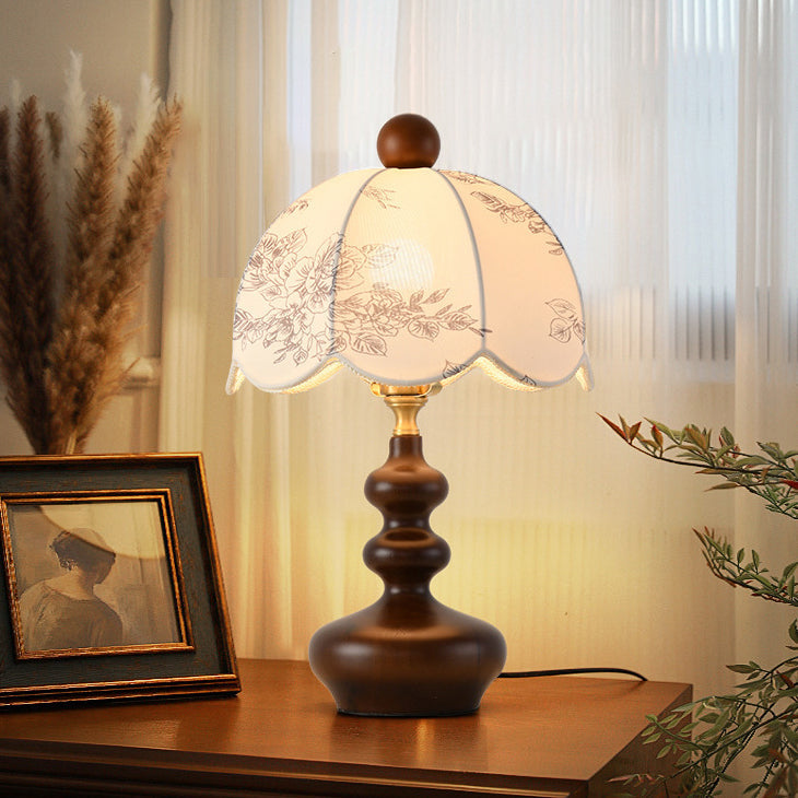 Traditional French Dome Metal Wood Fabric 1-Light Table Lamp For Bedroom