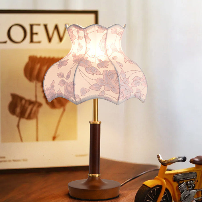 Traditional French Dome Metal Wood Fabric 1-Light Table Lamp For Bedroom