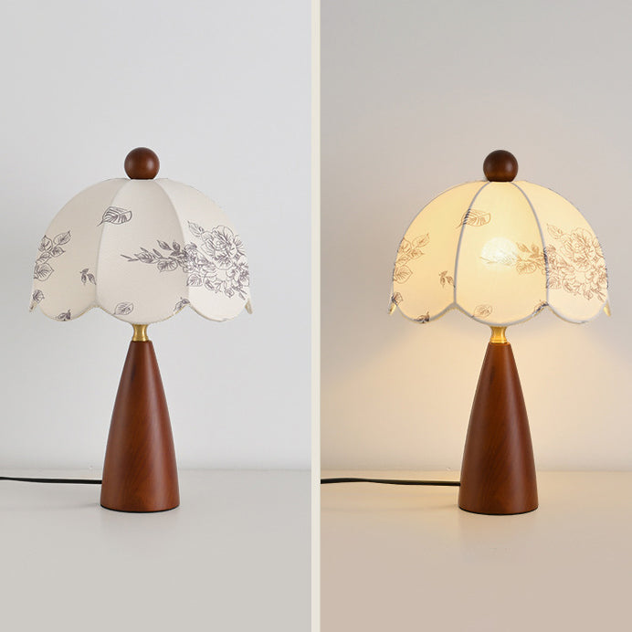 Traditional French Dome Metal Wood Fabric 1-Light Table Lamp For Bedroom