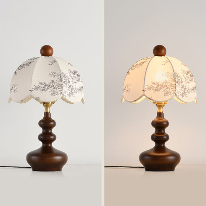 Traditional French Dome Metal Wood Fabric 1-Light Table Lamp For Bedroom