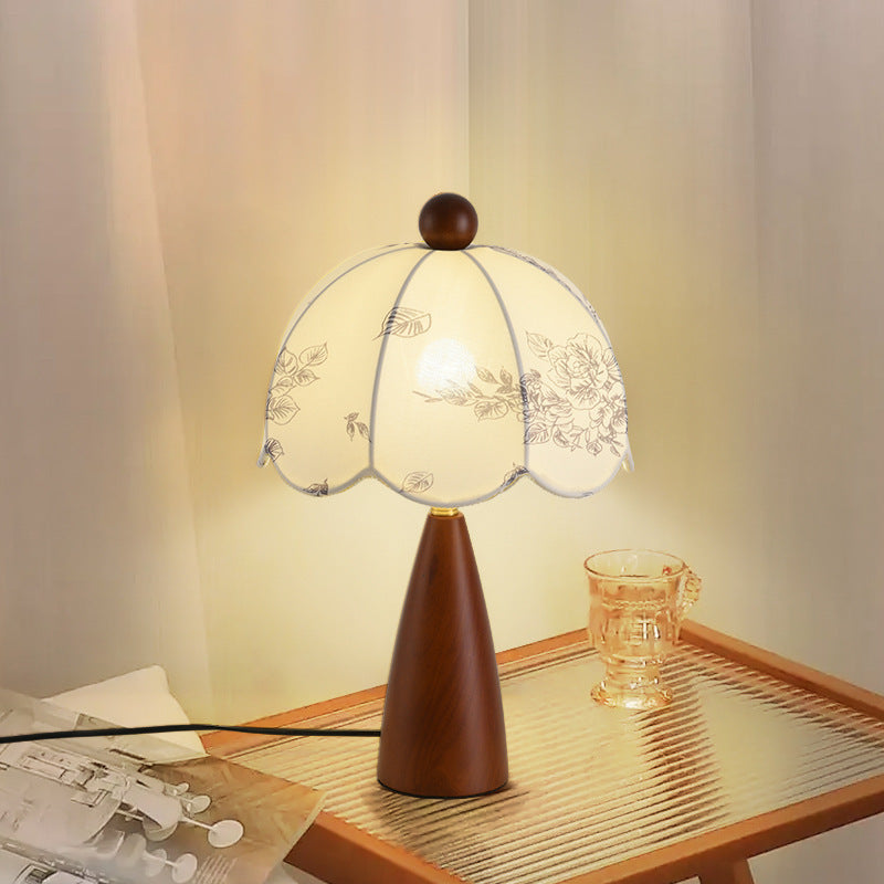 Traditional French Dome Metal Wood Fabric 1-Light Table Lamp For Bedroom