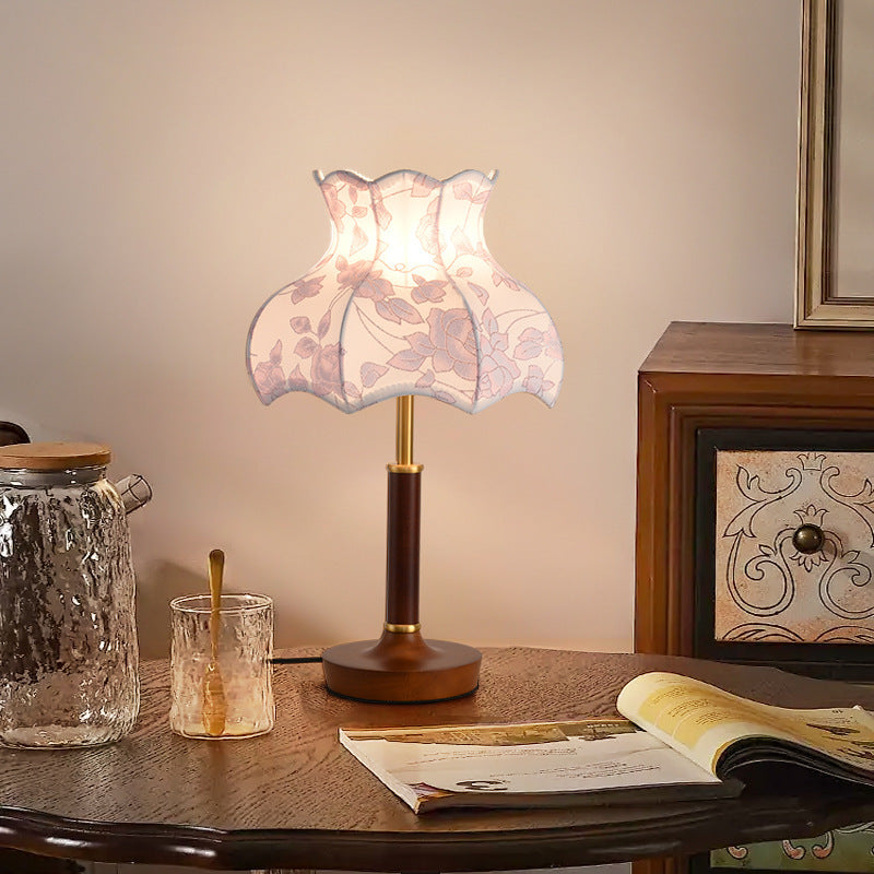 Traditional French Dome Metal Wood Fabric 1-Light Table Lamp For Bedroom
