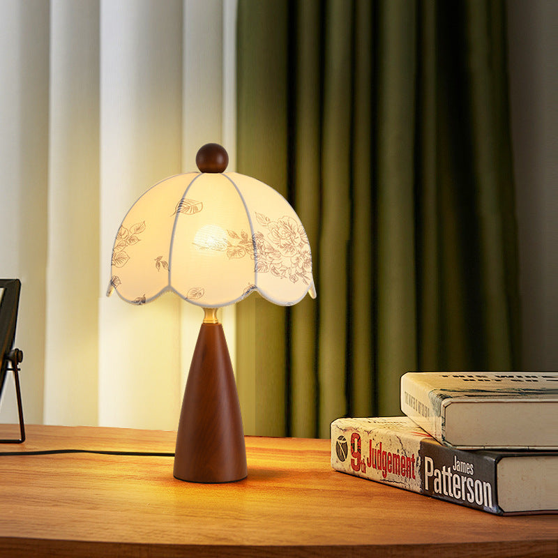 Traditional French Dome Metal Wood Fabric 1-Light Table Lamp For Bedroom