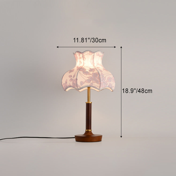 Traditional French Dome Metal Wood Fabric 1-Light Table Lamp For Bedroom