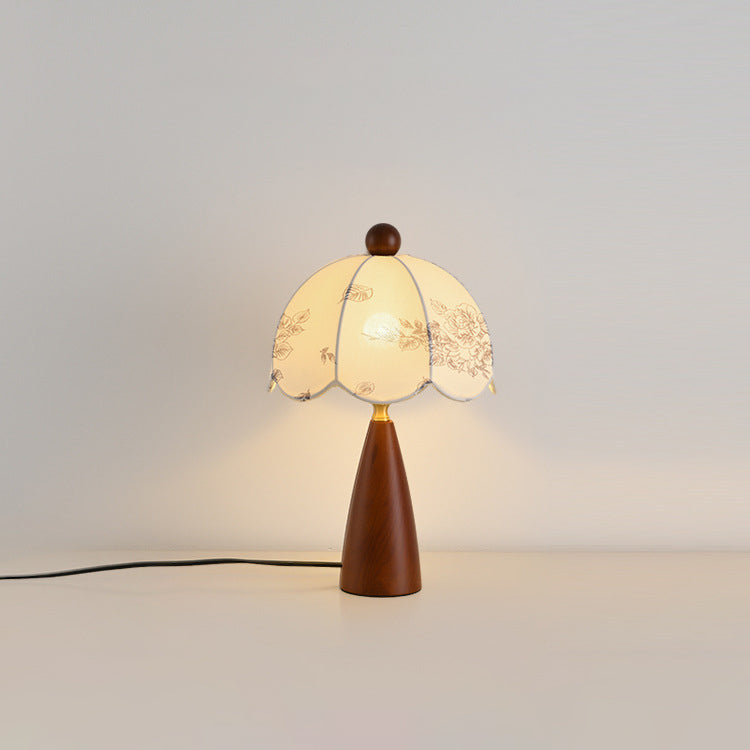 Traditional French Dome Metal Wood Fabric 1-Light Table Lamp For Bedroom