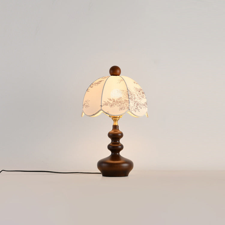 Traditional French Dome Metal Wood Fabric 1-Light Table Lamp For Bedroom