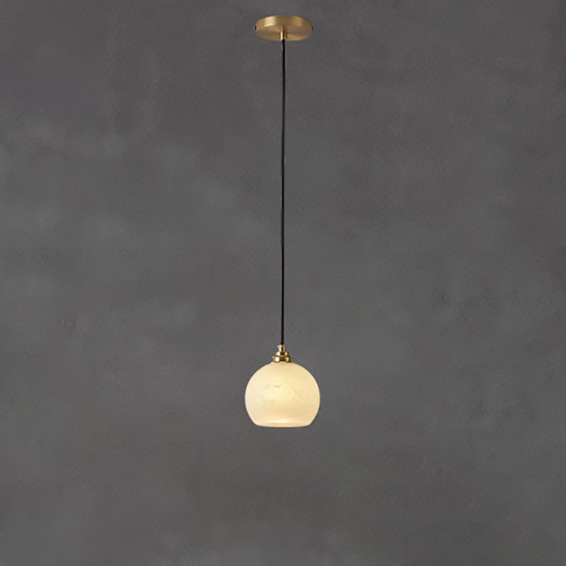 Traditional Chinese Ball Copper Jade 1-Light Pendant Light For Living Room