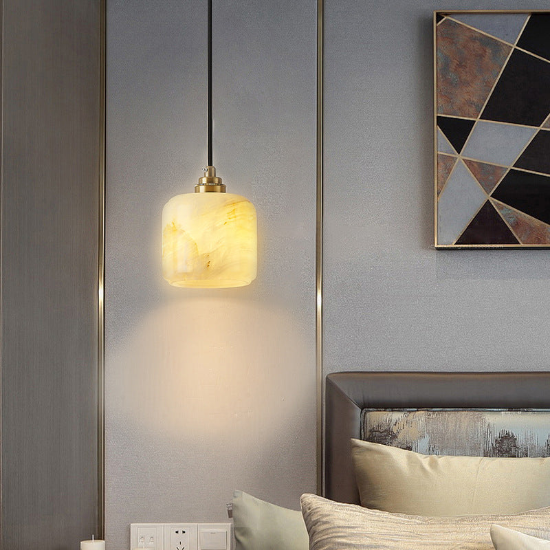 Traditional Chinese Ball Copper Jade 1-Light Pendant Light For Living Room