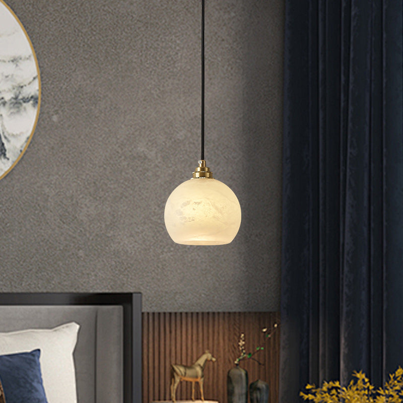 Traditional Chinese Ball Copper Jade 1-Light Pendant Light For Living Room
