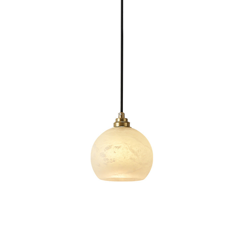 Traditional Chinese Ball Copper Jade 1-Light Pendant Light For Living Room
