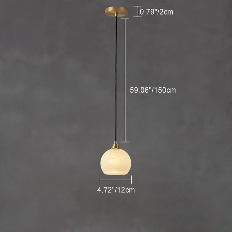 Traditional Chinese Ball Copper Jade 1-Light Pendant Light For Living Room