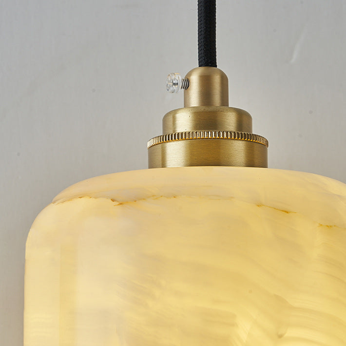 Traditional Chinese Ball Copper Jade 1-Light Pendant Light For Living Room
