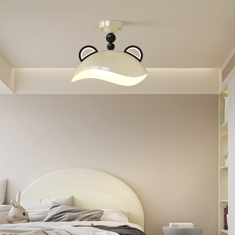 Contemporary Creative Kids Bear Iron PE LED Semi-Flush Mount Ceiling Light For Bedroom