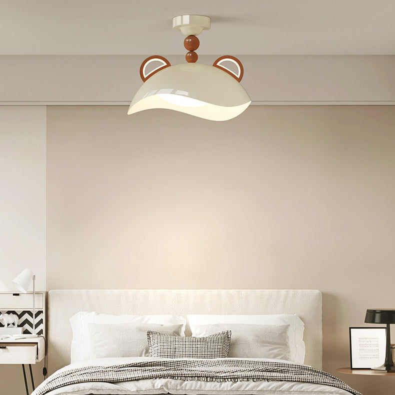 Contemporary Creative Kids Bear Iron PE LED Semi-Flush Mount Ceiling Light For Bedroom