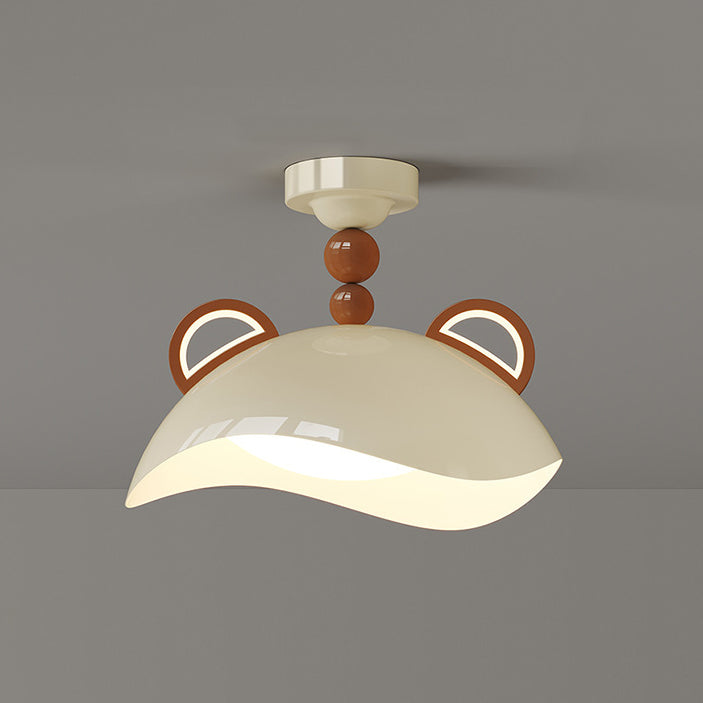 Contemporary Creative Kids Bear Iron PE LED Semi-Flush Mount Ceiling Light For Bedroom