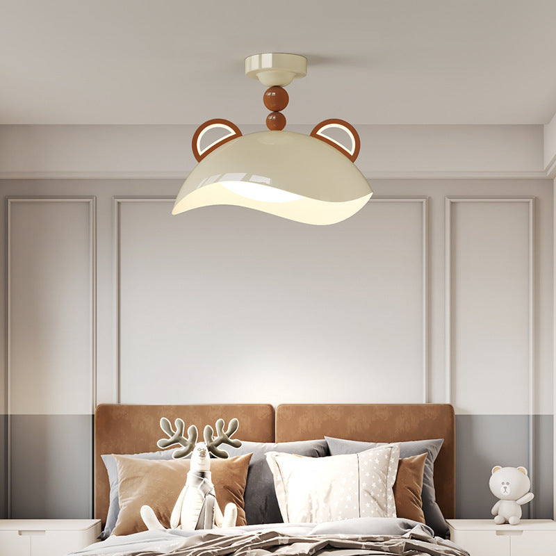 Contemporary Creative Kids Bear Iron PE LED Semi-Flush Mount Ceiling Light For Bedroom