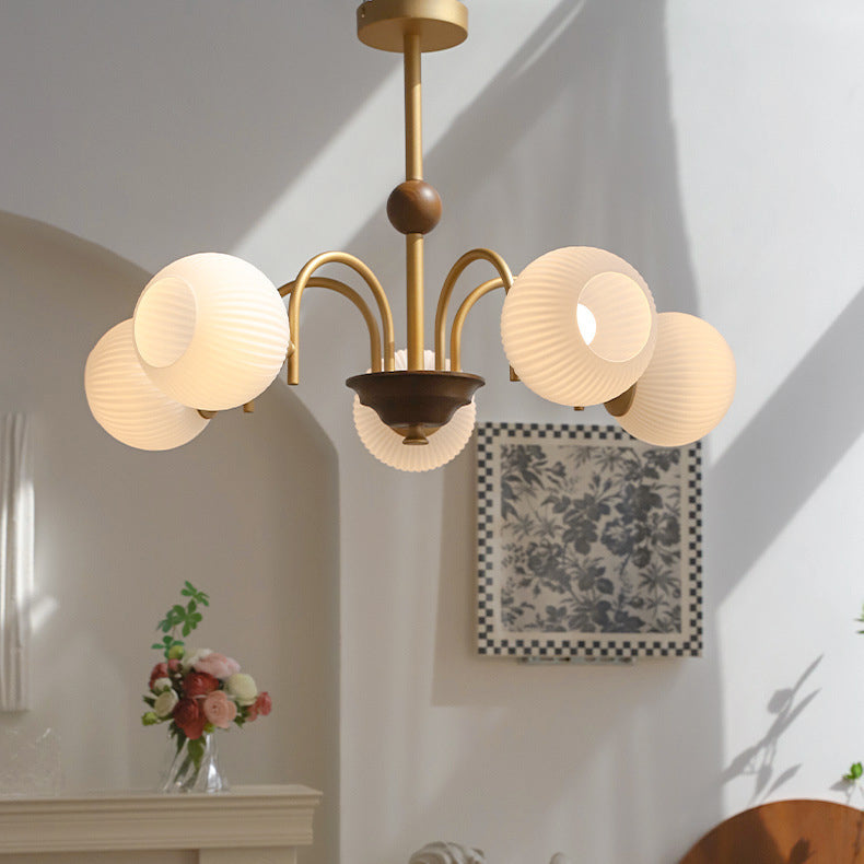 Traditional Vintage Globe Iron Glass 5-Light Chandelier For Living Room