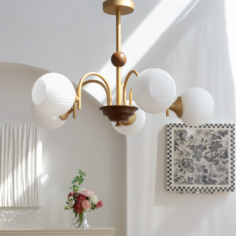 Traditional Vintage Globe Iron Glass 5-Light Chandelier For Living Room