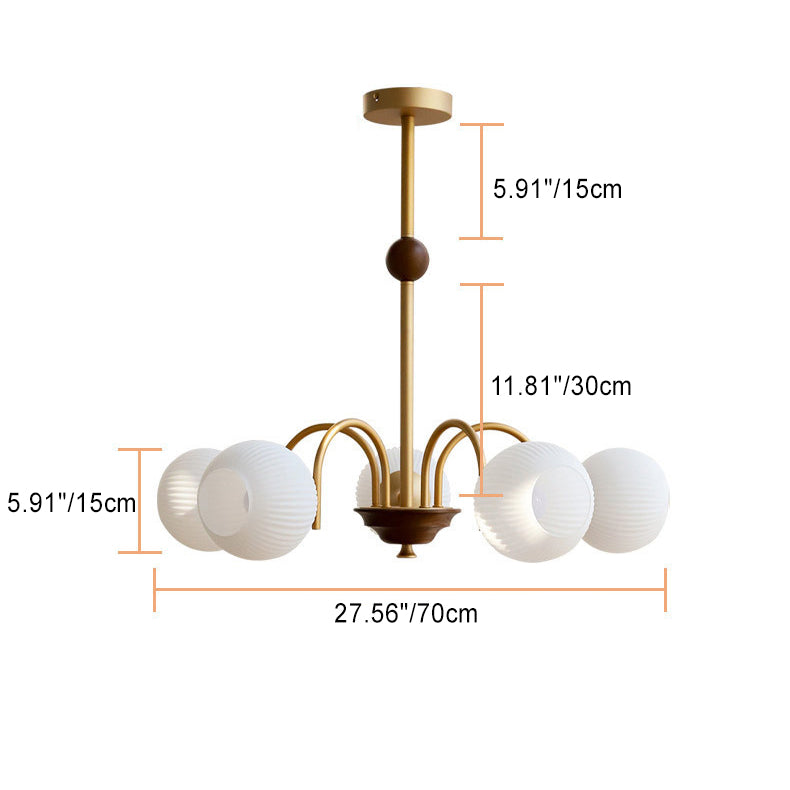 Traditional Vintage Globe Iron Glass 5-Light Chandelier For Living Room