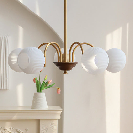 Traditional Vintage Globe Iron Glass 5-Light Chandelier For Living Room