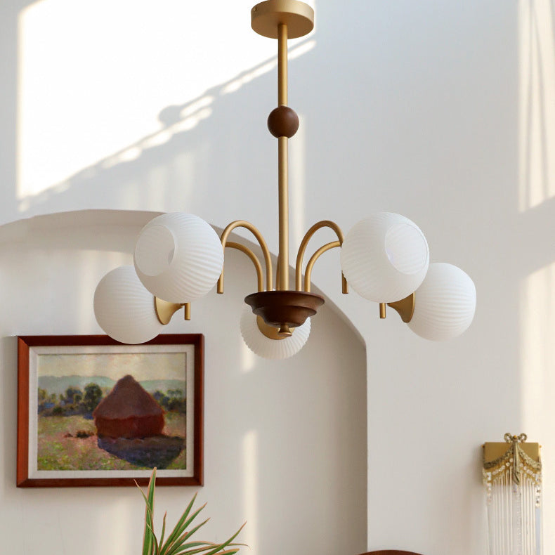 Traditional Vintage Globe Iron Glass 5-Light Chandelier For Living Room