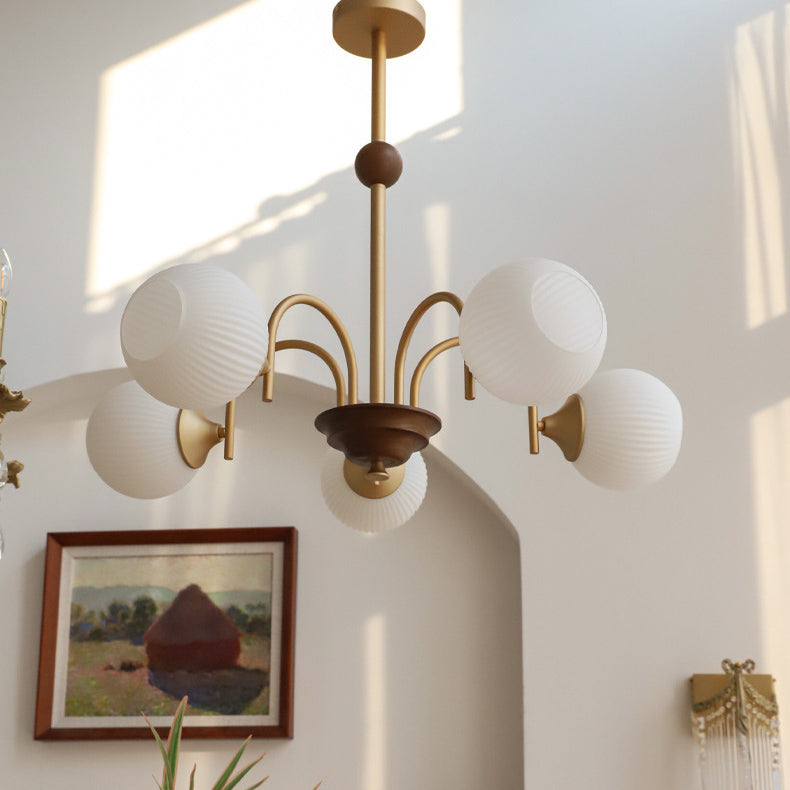 Traditional Vintage Globe Iron Glass 5-Light Chandelier For Living Room