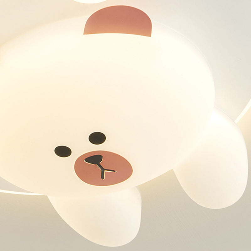 Contemporary Creative Kids Cartoon Bear Iron Acrylic LED Flush Mount Ceiling Light For Bedroom