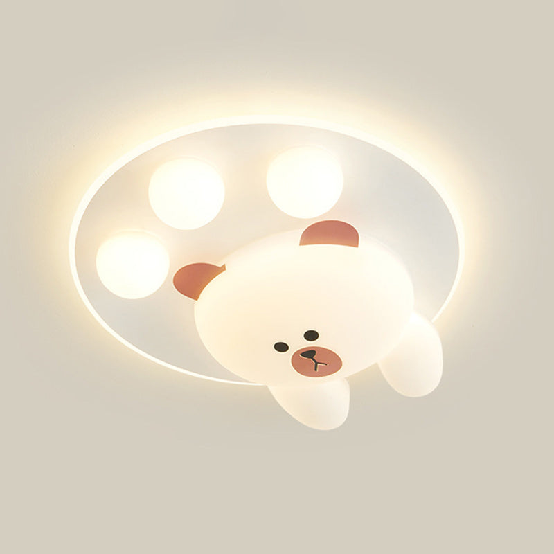 Contemporary Creative Kids Cartoon Bear Iron Acrylic LED Flush Mount Ceiling Light For Bedroom