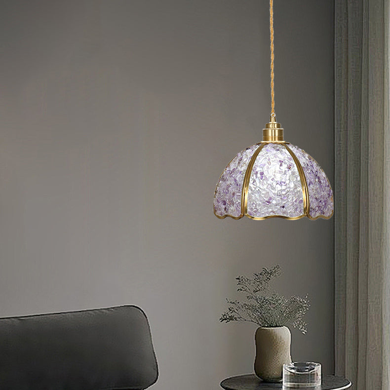 Contemporary Luxury Dome Crystal Copper 1-Light Pendant Light For Living Room